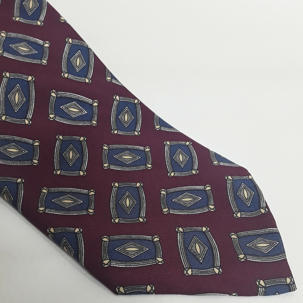 Robert Talbott Tie Mens OS Geometric Diamond Burgundy Blue Silk USA Nordstrom